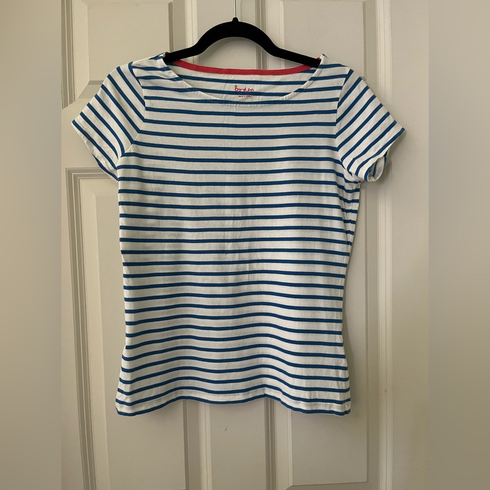 Women’s Boden White & Blue striped short sleeve Cotton shirt nautical summer 6